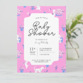 Invitation Chien rose et bleu Chien Baby shower floral (Debout devant)