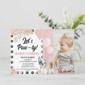 Invitation Chien rose Noir Boho Paw-ty Floral 1er anniversair (Debout devant)