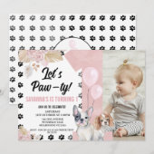 Invitation Chien rose Noir Boho Paw-ty Floral 1er anniversair (Devant / Derrière)