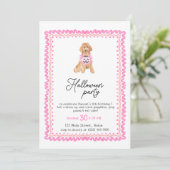 Invitation Chien rose Preppy Citrouille Halloween Party (Debout devant)