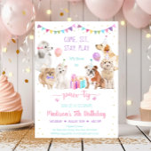 Invitation Chien rose rose or fille Paw-ty Anniversaire