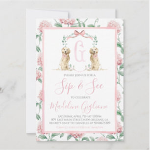 Invitation Chien rose Sip et voir Floral Preppy Sud