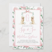 Invitation Chien rose Sip et voir Floral Preppy Sud (Devant)