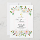 Invitation Chien sauvage blanc, rose rose floral Première com (Devant)