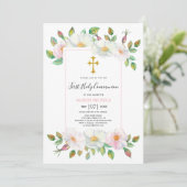 Invitation Chien sauvage blanc, rose rose floral Première com (Debout devant)