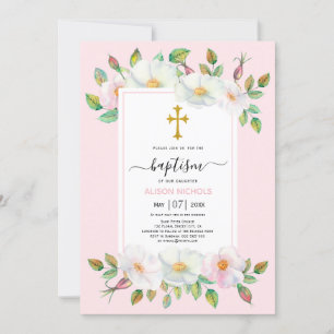 Invitation Chien sauvage blanc rose rose rousse floral Baptêm