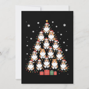 Invitation Chien Sheltie Noël Arbre Chapeau de Père Noël Lumi