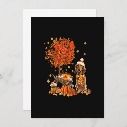 Invitation Chien teckel citrouille automne feuille d'érable m (Devant / Derrière)