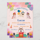 Invitation Chiens amusants 1er anniversaire (Devant / Derrière)