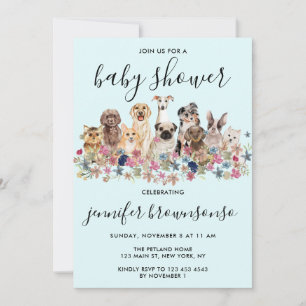 Invitation Chiens bleus Animaux Baby shower de célébration de