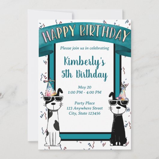 Invitation Chiens cools joyeux anniversaire (Devant)