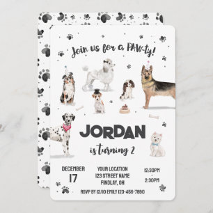 Invitation Chiens d'aquarelle réaliste fête d'anniversaire, n