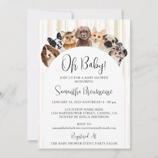 Invitation Chiens de bébé rose beige (Devant)