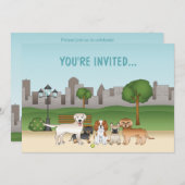 Invitation Chiens De Caricature Dans Un Parc Anniversaire (Devant / Derrière)