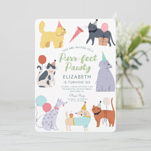Invitation Chiens de chats amusants Purr-fect Anniversaire Pa