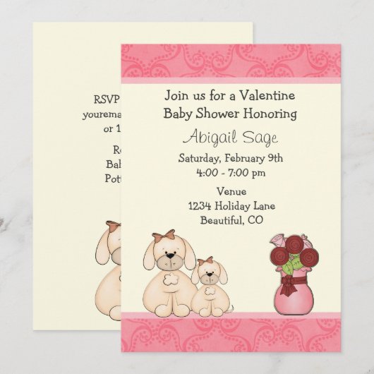 Invitation Chiens de Chiens de Saint Valentin Baby shower Inv (Devant / Derrière)