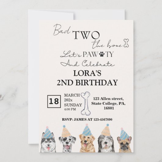 Invitation Chiens de chiots mignons Pawty fête d'anniversaire (Devant)