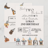 Invitation Chiens de chiots mignons Pawty fête d'anniversaire (Devant / Derrière)