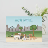 Invitation Chiens de dessin animé mignons dans un parc d'anni (Debout devant)