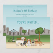 Invitation Chiens de dessin animé mignons dans un parc d'anni (Devant / Derrière)
