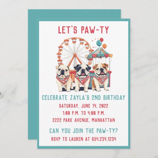 Invitation Chiens De Fête Anglais À Un Carnaval (Devant / Derrière)