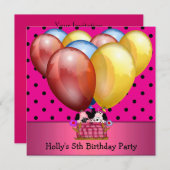 Invitation Chiens de fête du 5e anniversaire Ballons bleu jau (Devant / Derrière)