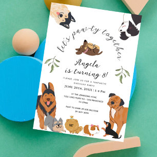 Invitation Chiens de marionnettes mignonnes Lets Pawy Anniver
