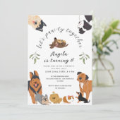 Invitation Chiens de marionnettes mignonnes Lets Pawy Anniver (Debout devant)