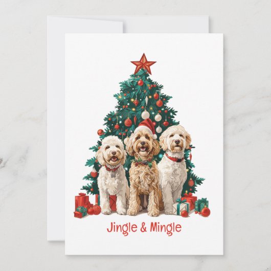 Invitation Chiens De Noël Goldendoodle Jingle Et Mingle (Devant)