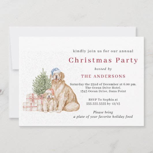 Invitation Chiens de Noël mignons fête de Noël (Devant)