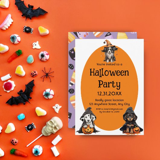 Invitation Chiens d'Halloween mignons