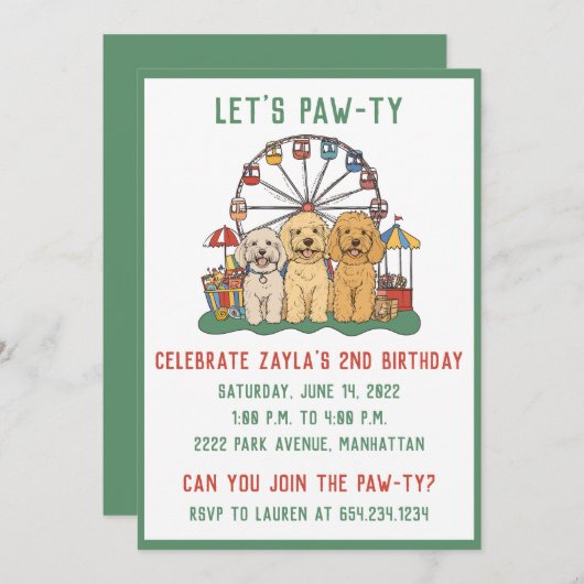 Invitation Chiens D'Oeuvre D'Orge À Un Carnaval (Devant / Derrière)