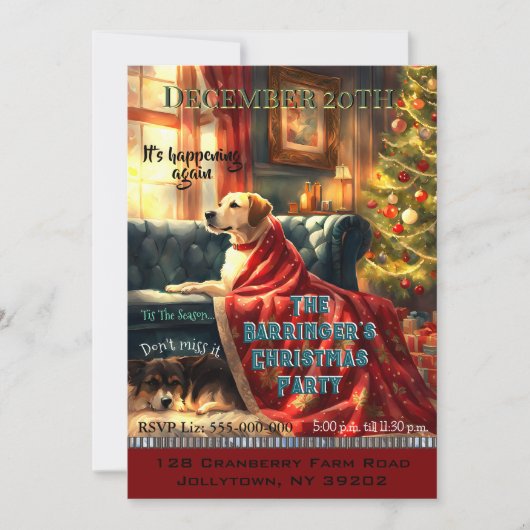 Invitation Chiens en attente de 4 cette fête annuelle de Noël (Devant)