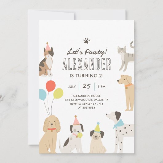 Invitation Chiens et chats Chien chaton Chaton Faisons Pawty  (Devant)