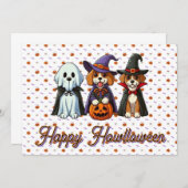 Invitation Chiens mignons en fantôme, sorcière et vampire (Devant / Derrière)
