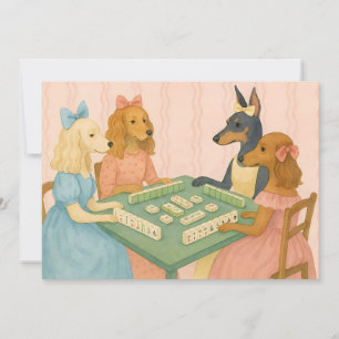Invitation Chiens mignons vintage jouant au Mahjong