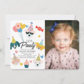 Invitation Chiens pawty et ballons de chat, photo d'anniversa (Devant)