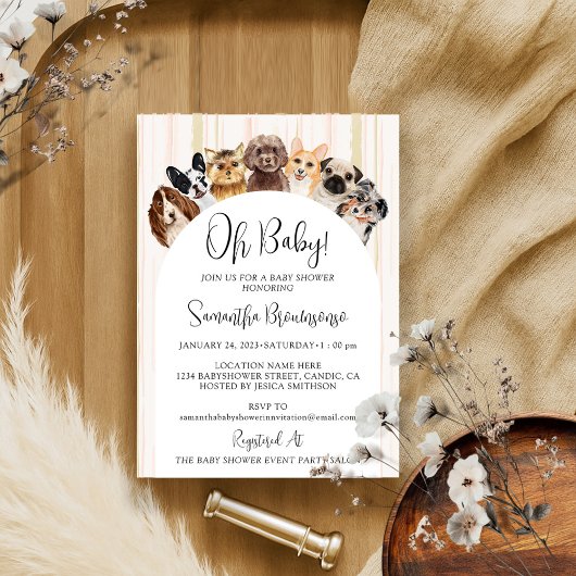 Invitation Chiens roses beige oh bébé
