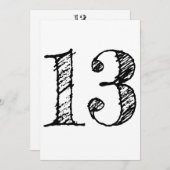 Invitation chiffre 13 numéro treize manuscrit géant (Devant / Derrière)