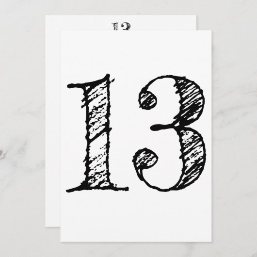 Invitation chiffre 13 numéro treize manuscrit géant (Devant / Derrière)