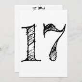 Invitation chiffre 17 numéro dix-sept manuscrit géant (Devant / Derrière)