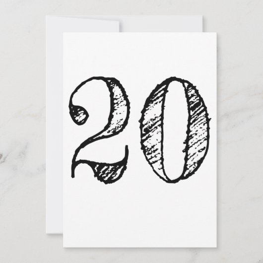 Invitation chiffre 20 numéro vingt manuscrit géant (Devant)