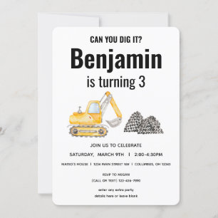 Invitation Chiffre de véhicule de construction Anniversaire