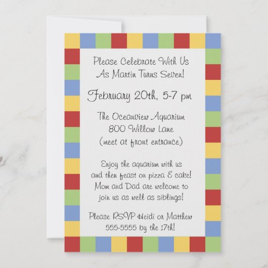 Invitation Chiffre garçon de bâton avec l'invitation (Dos)