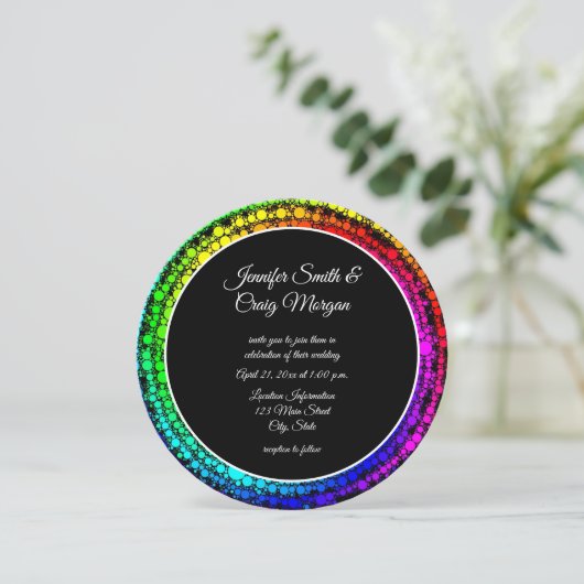 Invitation Chiffres arc-en-ciel spirale Mariage noir et blanc (Debout devant)