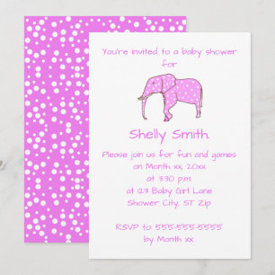 Invitation Chiffres blancs Eléphant Rose Bébé Douche Invitati