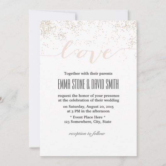 Invitation Chiffres Confetti moderne Script Love Mariage (Devant)