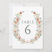 Invitation Chiffres de la table mariage de couronnes à fleurs (Devant)