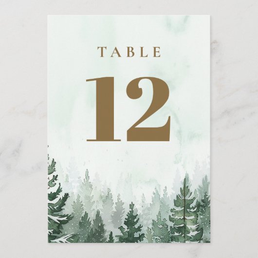 Invitation Chiffres de table de la forêt de pins rustiques (Devant)