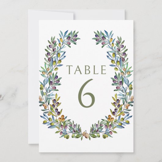 Invitation Chiffres de table des mariages des branches d'oliv (Devant)